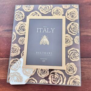 New BELTRAMI Real Silver 5X7 Picture Frame Made in Italy Plated Gold Rose Floral